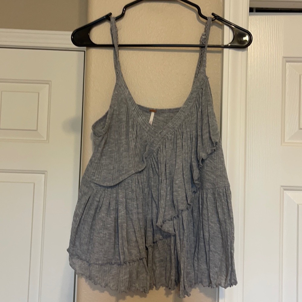 Free People Grey Ruffle Tank
